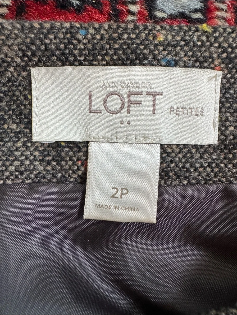 LOFT Wool Blend Mini Skirt with Floral Rosette Appliques•Brown Tweed• 2P Petit